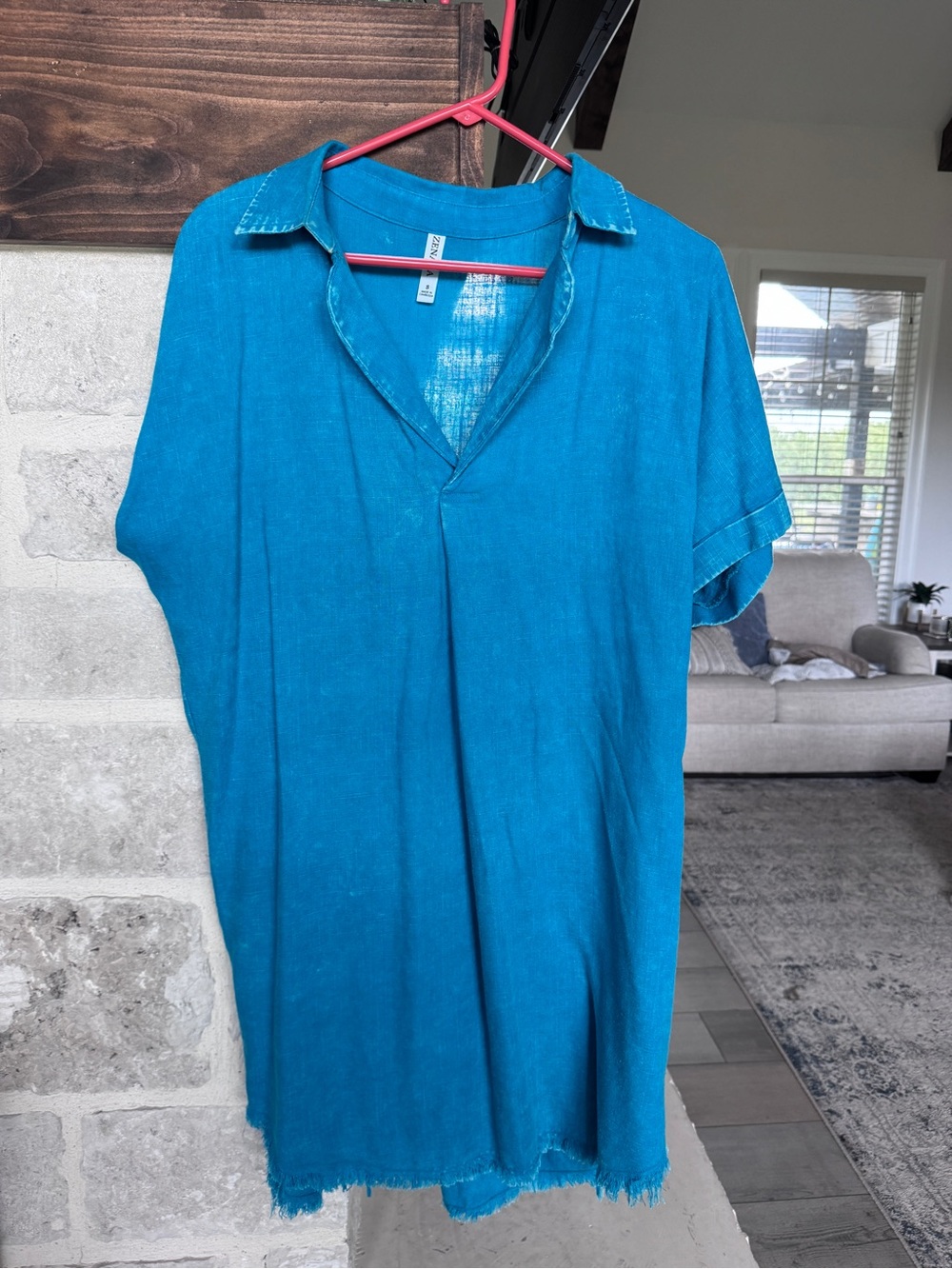 Turquoise linen like Zenana tunic dress